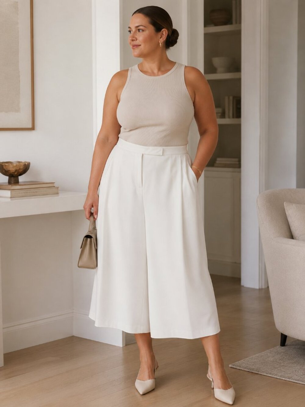 BNWT LUNA White Wide Leg Culotte Pants Minimalist Quiet Luxury Chic Scandi XL